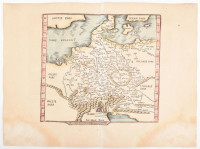 1541 Európa fametszetű térképe, Magyarországgal és Balkánnal. Martin Waldseemüller (1470-1521) fametszetű, ptolemaioszi térképének Lorenz Fries (1490-1550) által átdolgozott, újrametszett változata.[Bécs, 1541. Willibald