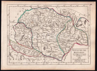 Robert de Vaugondy, Gilles, (1688-1766) . Royaume de Hongrie.Magyarország szinezett réznyomatú térképe Megjelent: Atlas Portatif Universel et MilitairePárizs, 1748-1749. 240 x 185 mm
