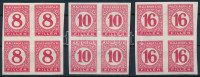 1929 Pengő-filléres portó II. 3 értékes vágott sor vékony papíron négyestömbökben (60.000)