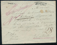 ca. 1830 Portós levél / Unpaid cover 'SZAKÁL' - Ofen - Wien - Brübb - Lietovit