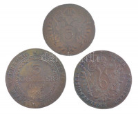 1800B 3kr Cu 'I. Ferenc' + 1800S 6kr Cu 'I. Ferenc' + 1812B 3kr Cu 'I. Ferenc' T:VF