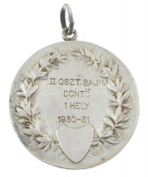 1931. 'Budapesti Labdarúgók Alszövetsége - 1926 / II. oszt. bajn. döntő 1. hely 1930-31' ezüstözött bronz díjérem füllel, 'HP' gyártói beütéssel (40mm). A(z országos szinten egyébként III. osztálynak megfelelő) BLASz II.
