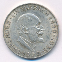 Ausztria 1958. 25Sch Ag 'Carl Auer von Welsbach' T:1-,2 patina, kis phAustria 1958. 25 Schilling Ag 'Carl Auer von Welsbach' C:AU,XF patina, small edge errorKrause KM#2884