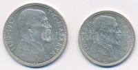 Csehszlovákia 1928. 10K Ag 'Masaryk' + 1937. 20K Ag 'Masaryk' mindkettő kapszulában (egyik sérült) T:XF,AUCzechoslovakia 1928. 50 Korun Ag 'Masaryk' + 1937. 20 Korun Ag 'Masaryk' both in capsule (one damaged) C:XF,AU