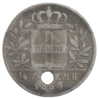 Görögország 1833. 1/4Dr Ag 'I. Ottó' T:F ly., patinaGreece 1833. 1/4 Drachma Ag 'Othon' C:F holed, patinaKrause KM#18