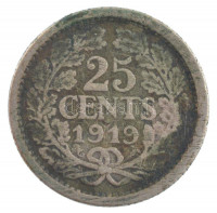 Hollandia 1919. 25c Ag 'Vilma' T:F patina Netherlands 1919. 25 Cents Ag 'Wilhelmina' C:F patina Krause KM#146