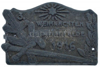 Osztrák-Magyar Monarchia 1916. '3. karácsony a harcmezőn' Zn sapkajelvény hátoldalon 'K.U.K. KRIEGSFÜRSORGEAMT' felirattal és 'WINTER & ADLER A G WIEN' gyártói jelzéssel T:VF ly. Austro-Hungarian Monarchy 1916. '3. WEIHNACHTEN IM