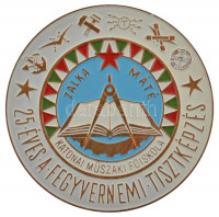 ~1970-1980. 'Zalka Máté Katonai Műszaki Főiskola - 25 éves a fegyvernemi tisztképzés' egyoldalas festett bronz emlékérem dobozában (80mm) T:1-~1970-1980. 'Máté Zalka Military Technical College - 25 years of officer training in