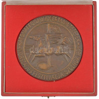 1971. 'Katonai Főiskolák és Tanintézetek IV. Országos Fesztiválja - Szolnok 1971' egyoldalas bronz plakett tokban (109mm) T:1-,2Hungary 1971. '4th National Festival of Military Colleges and Educational Institutes - Szolnok 1971' one-sided