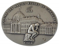 Franciaország DN 'Felsőfokú katonai tanulmányok központja' ezüstpatinázott, peremén jelzett bronz emlékérem. Szign.: Pichard Balme (75x60mm) T:AU,XFFrance DN 'Center for Advanced Armament Studies' silver patinated bronze medallion,
