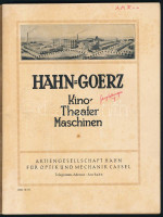 1925 Hahn-Goerz Kino-Theater-Maschinen. Cassel, Aktiengesellschaft Hahn Für Optik und Mechanik, vetítőgép katalógus, prospektus, német nyelven, szövegközti illusztrációkkal, 64 p. Ritka!