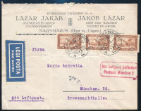 1932 Légi levél Repülő 3 x 16f bérmentesítéssel Münchenbe küldve / Airmail cover with 48f franking to München