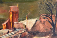 Jelzés nélkül, Jacob van Ruysdael (Ruisdael) után, XX. sz.: Téli táj. Olaj, vászon. 60,5x69,5 cm.