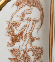 Hollóházi Száz Endre tervezte hegedű, kézzel festett, jelzett, hibátlan, (a hangolókulcsokon, a drótnál apró lepattanások) h: 65 cm