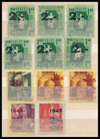 1945-1953 11 db Kisegítő bélyeg eltolódott felülnyomattal (ránc / crease)