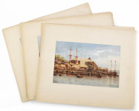Eduard Hildebrandt (1818-1868) akvarelljei után: 21 db lap a Reise um die Erde (világkörüli utazás) sorozatból, klf. helyszínekről: Ázsia (Macao, Siam, Bangkok, Fuzhou, Ceylon, Szingapúr, Fülöp-szigetek, Rangun, Bombay, Nagaszaki,