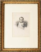 Napoleon (1769-1821) francia császár portréja. rézmetszet, papír, üvegezett keretben. 12x15 cm.