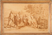 Francesco Bartolozzi (1728-1815) 1768: Krisztus megjelenik a pásztorok előtt. rézmetszet, akvatinta. Üvegezett keretben 28x39 cm