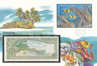 Maldív-szigetek 1983. 2R felbélyegzett borítékban, bélyegzéssel T:UNCMaldives 1983. 2 Rufiyaa in envelope with stamp and cancellation C:UNC
