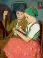 Glatz Oszkár (1872 - 1958): Fiatal lány és fiú palatáblával
