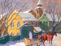 Kádár Béla (1877 - 1956): Téli városka lovasszánnal, 1910-es évek