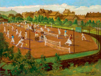 Dobay Ferenc (1867 - ): Budapesti tenisziskola (Széna tér, háttérben a János-heggyel), 1934