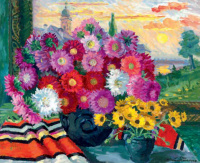 P. Kováts Ferenc (1911 - 1983): Virágcsendélet a nagybányai műteremablakban