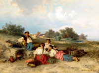 Böhm Pál (1839 - 1905): A mesemondó (Tisza-parton)