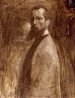 Göröncsér Gundel János (1881 - 1908): Önarckép festőkabátban (Cvikkeres önarckép), 1906 körül