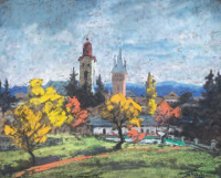 Sztelek Norbert (1884 - 1956): Nagybánya körvonalai a mezőről