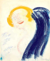 Vaszary János (1867 - 1939): Art deco nő kék sállal, 1920-as évek vége