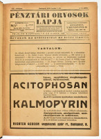 1935-1939 A Pénztári Orvosok Lapja folyóirat, az Országos Orvosi Nyugdíj- és Segélyező Intézet hivatalos közlönyének VIII., IX., X. és XI teljes évfolyam. + XII. évf. 1-15. sz. Szerk.: Stiller Jenő. Átkötött, aranyozott gerincű