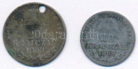 1869KB 10kr Ag 'Magyar Királyi Váltó Pénz' + 1869KB 20kr Ag 'Magyar Királyi Váltó Pénz' T:F patina, az egyik lyukasztvaAdamo M10.1, M11.1