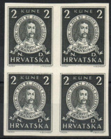 Horvátország 1943 Mi 104 vágott négyes tömb / imperforate block of 4 (Mi EUR 240,-)