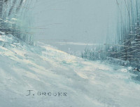 J. Brooks jelzéssel: Tengerparti hangulat. Olaj, vászon, faroston. Dekoratív fakeretben. 53x63 cm.