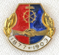 1977. 'Eredményes Szakszervezeti Munkáért 1877-1903' egyoldalas, zománcbetétes bronz plakett, hátlapon 'A centenáriumi központi vezetőségi ülés alkalmából 1977. március 3.' gravírozással, eredeti tokban, minatűr jelvénnyel