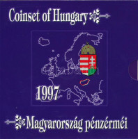 1997. 50f-200Ft (10xklf) 'Magyarország pénzérméi' forgalmi sor dísztokban. A belső tokon a ragasztás részben elengedett. T:BU patina Adamo FO30