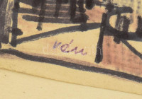 Vén Emil (1902-1984): Napfogyatkozás. Filctoll, papír, jelezve balra lent: Vén. Törésnyommal. 10×28,5 cm.