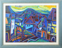 Kozma István (1937-2020): Nagybányai táj III. Olaj, vászon, jelezve balra lent, hátoldalán a művész bélyegzőivel és címkéjével, 47×63 cm. Fakeretben. / István Kozma (1937-2020): Baia Mare landscape III. Oil on canvas, signed lower