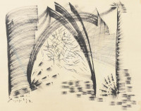 Papp Oszkár (1925-2011): Absztrakt kompozíció (cím nélkül). Vegyes technika, papír, jelezve balra lent. Üvegezett fakeretben. 24×33 cm