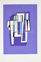 Frank Magda (1914-1997): Konstruktivista kompozíció. Szitanyomat, papír, jelzett, számozott (6/40), 40x27,5 cm