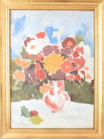 Freytag Zoltán (1901-1983): Csendélet virágokkal. Olaj, vászon, jelezve balra lent. Dekoratív fakeretben. 70x50 cm / oil on canvas, signed, framed
