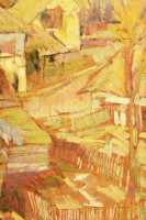 Bölcskey Ferenc (1897-?): Budakalászi fények, 1933. Olaj, karton, jelezve jobbra lent (Bölcskey, Budakalász, 933 okt.), fakeretben, 70×86 cm / oil on cardboard, unsigned, framed