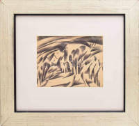 Kádár Béla (1877-1956): Expresszív utcarészlet, 1920-as évek. Ceruza, papír, jelzés nélkül. Üvegezett fakeretben. 15,5x20 cm / pencil on paper, unsigned, framed