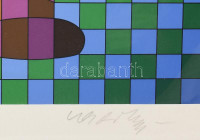 Victor Vasarely (1908-1997): Op-art kompozíció. Szitanyomat, papír. Jelzett, számozott: 121/300. Üvegezett keretben. 81x60 cm. / Victor Vasarely (1908-1997): Op-art composition. Screenprint on paper. Signed, numbered: 121/300. Framed. 81x60 cm.