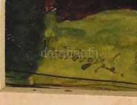 Vörös Géza (1897-1957), össz. 3 db mű: Szilvaszedő, Család, Jelenet. Tempera, tus, papír. 2 db jelzett, 1 db jelzés nélkül. 13x11 cm, 13x6 cm, 10x9 cm.A művész által készített, eredeti, üvegezett fakeretben. Vörös Géza korai