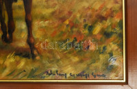 Rádóczy Gyarmathy Gábor (1943-): Ménes. Olaj, vászon. Jelzett. Hátoldalán címkén feliratozott. Dekoratív fakeretben. 80×120 cm. KIZÁRÓLAG SZEMÉLYES ÁTVÉTEL, NEM POSTÁZZUK! / ONLY PERSONAL COLLECTION IN OUR OFFICE!
