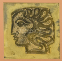 Szász Endre (1926-2003): Női portré. Vegyes technika, papír, jelezve jobbra lent. Üvegezett fa keretben. 22,5x22,5 cm
