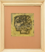 Szász Endre (1926-2003): Női portré. Vegyes technika, papír, jelezve jobbra lent. Üvegezett fa keretben. 22,5x22,5 cm