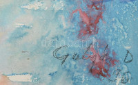 Gulyás Dénes (1927-2003): Tüzijáték Budapesten, háttérben a Parlamenttel. Vegyes technika, farost, jelezve jobbra lent. Fakeretben. 60x80 cm